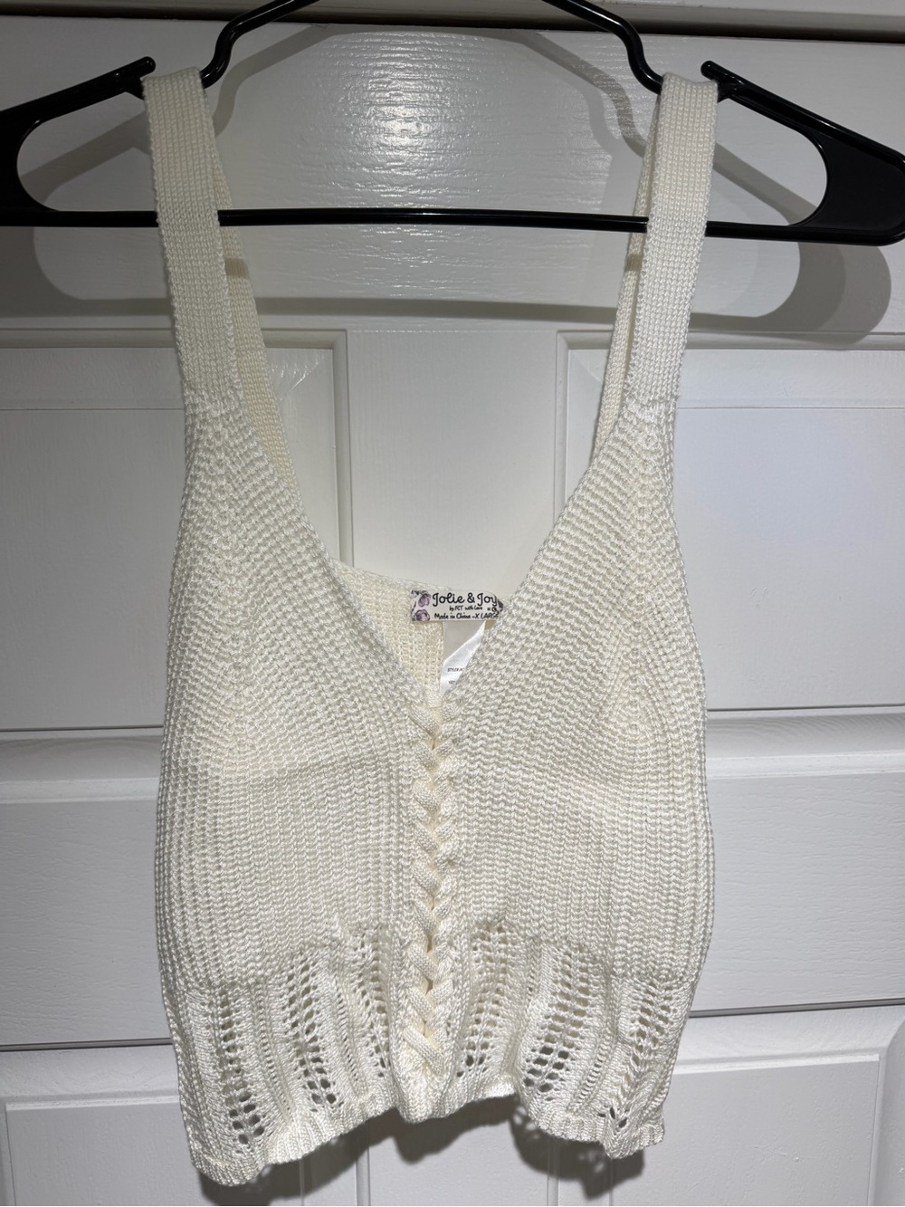 Knit Braided-Front Cropped Tank Top - Cream
